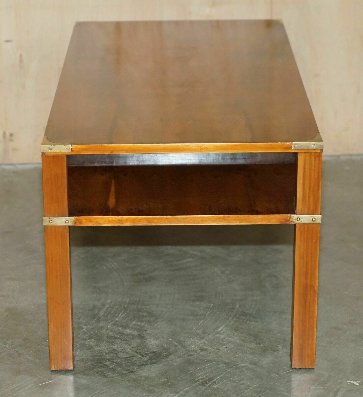 Furniture Fully Restored French Polished Burr Yew Wood Military Campaign Coffee Table photo