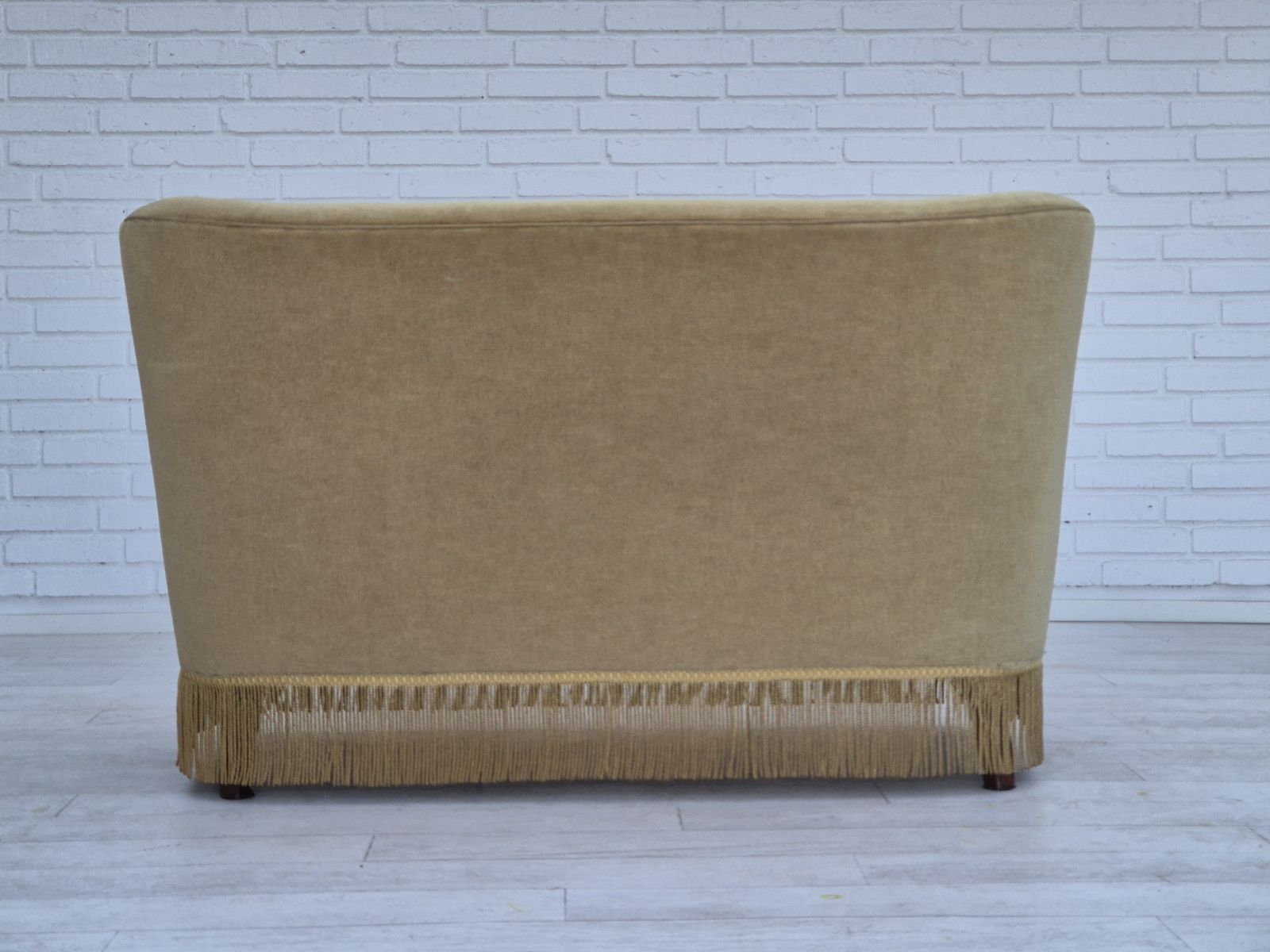 1970s, Danish 2 Seater Sofa, Original Condition, Green Furniture Velour, Beech Wood Legs. photo furniture