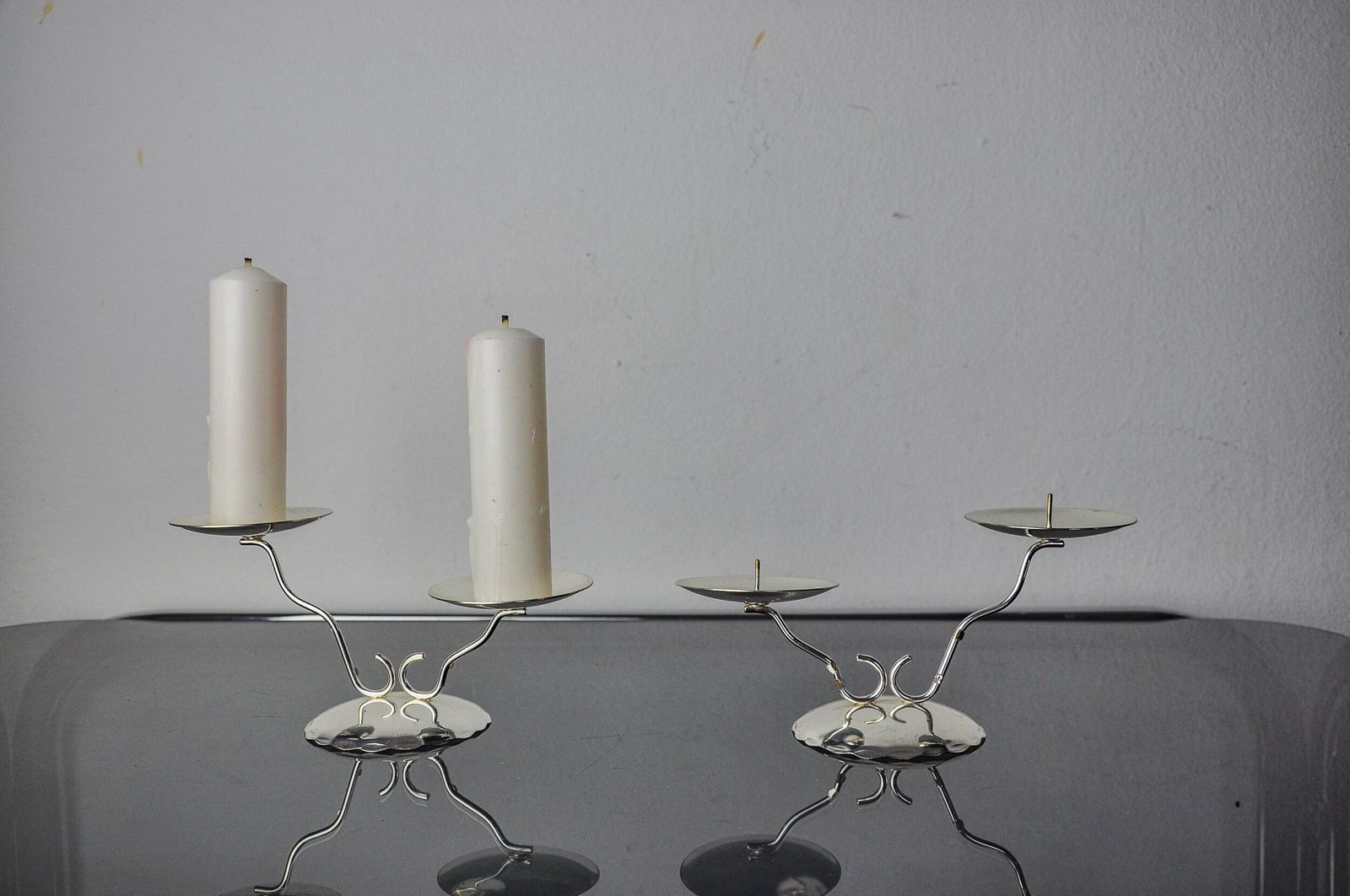 Pair Of Art Deco 2 Flame Candlesticks, Spain, 1980 photo for sale