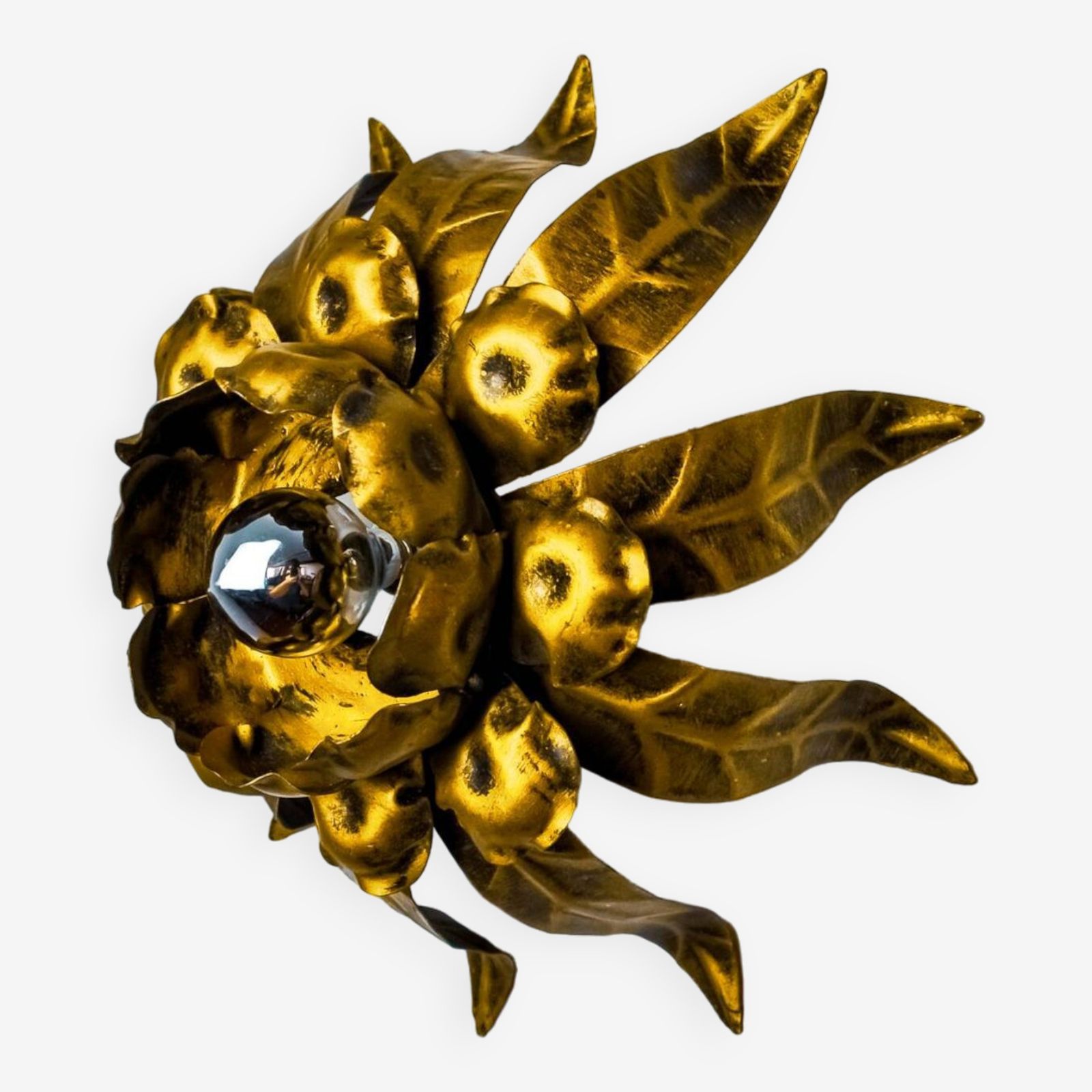Sun Wall Lamp By Ferro Arte, Metal And Gold Leaf, Spain, 1960