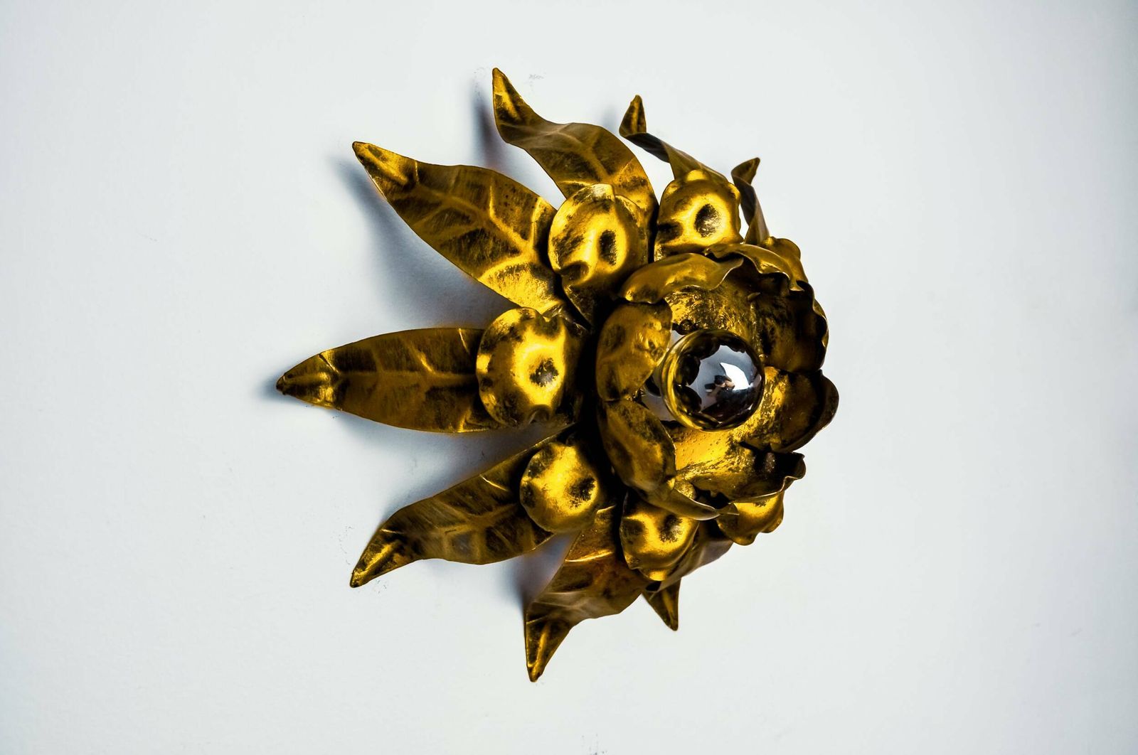 Sun Wall Lamp By Ferro Arte, Metal And Gold Leaf, Spain, 1960 photo Lighting