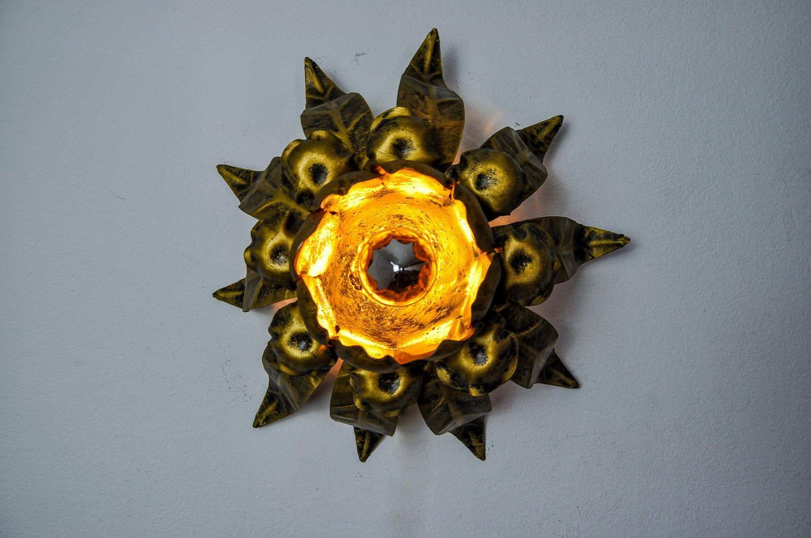 Sun Wall Lamp By Ferro Arte, Metal And Gold Leaf, Spain, 1960 photo 725.0