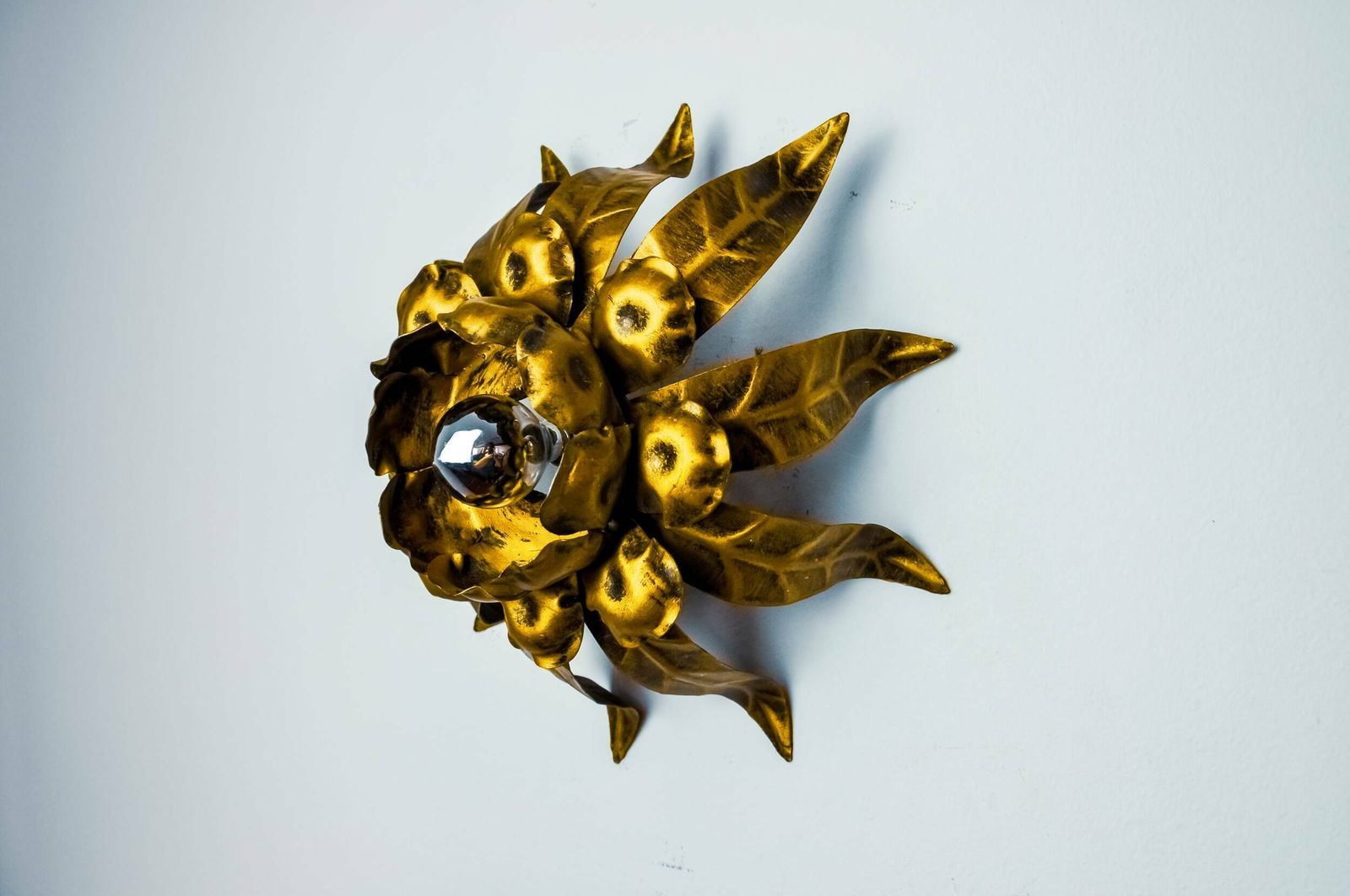 Sun Wall Lamp By Ferro Arte, Metal And Gold Leaf, Spain, 1960 photo vintage