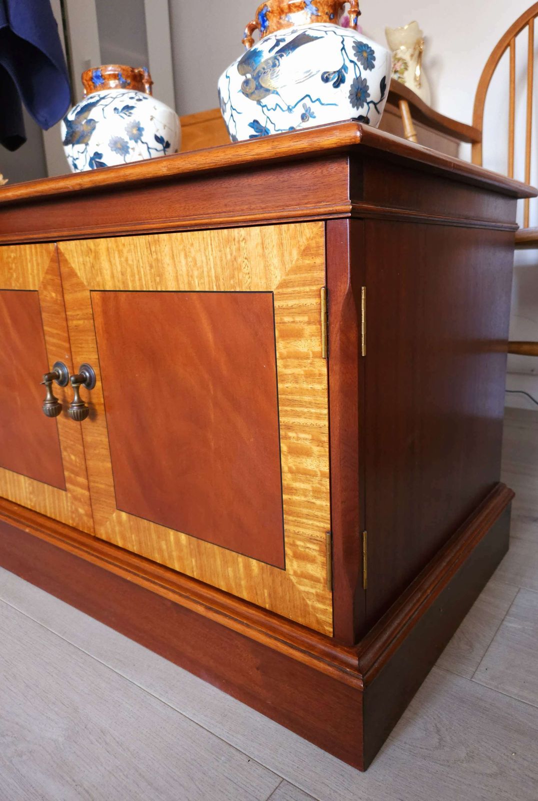 Two Tone, Mid Century Cabinet, Mahogany, Tiger Maple & Teak