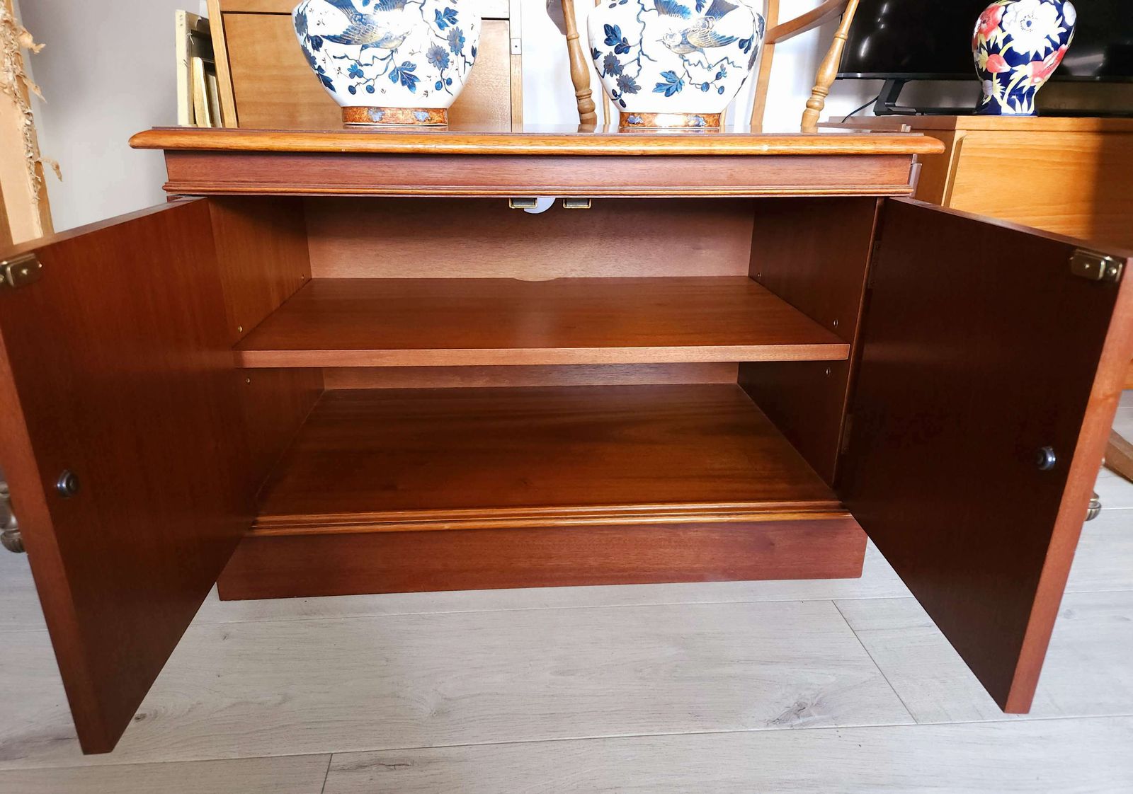 Two Tone, Mid Century Cabinet, Mahogany, Tiger Maple & Teak photo 275.0