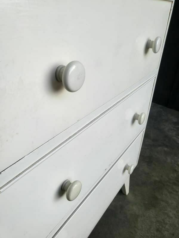 photo for sale Vintage 20thc Small Painted White Chest Of Drawers Splayed Legs 3 Drawers