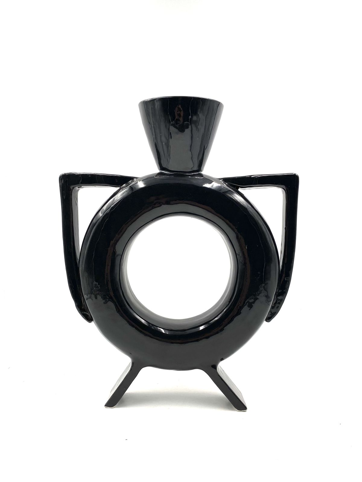 Organic Modern Black Ceramic Vase, Italy 1980s