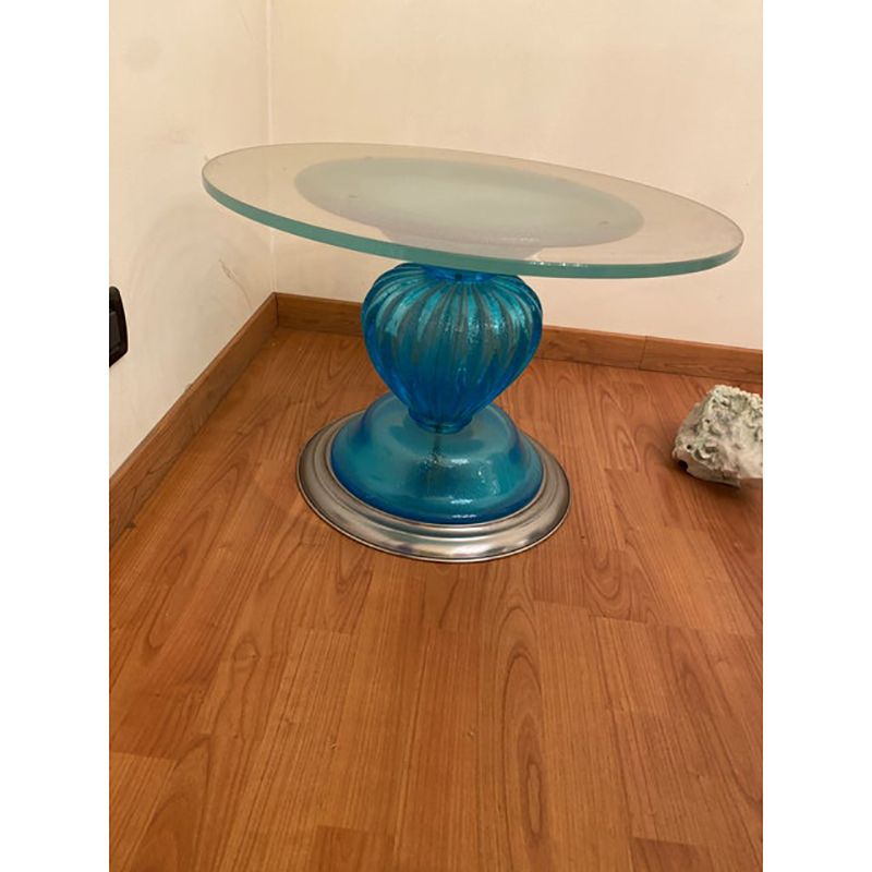 1980s Italian Venetian Blue And Silver Murano Glass Style Coffee Table photo 9800.0