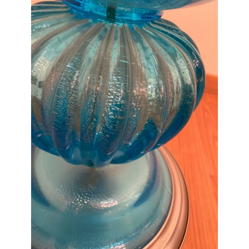 1980s Italian Venetian Blue And Silver Murano Glass Style Coffee Table photo vinterior