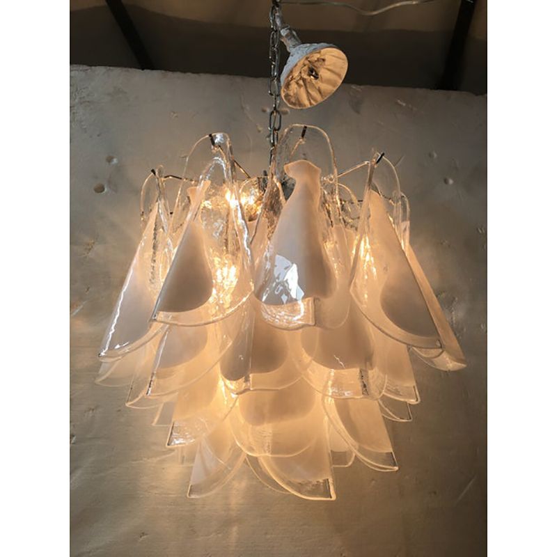 Italian White And Transparent Murano Glass Chrome Metal Frame Chandelier Sputnik photo 4800.0