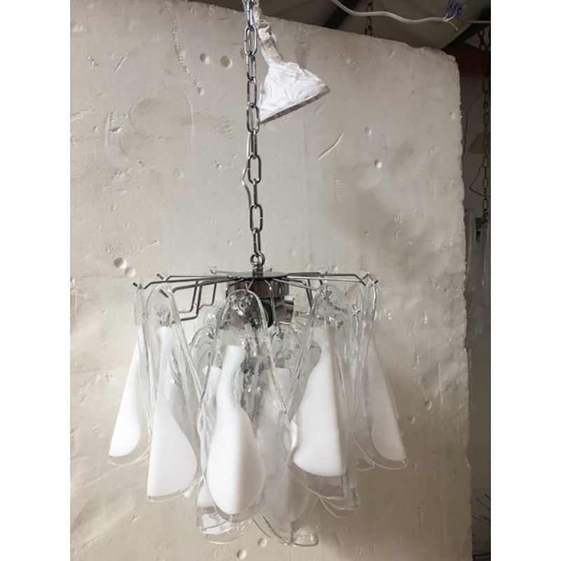 Italian White And Transparent Murano Glass Chrome Metal Frame Chandelier Sputnik photo vinterior