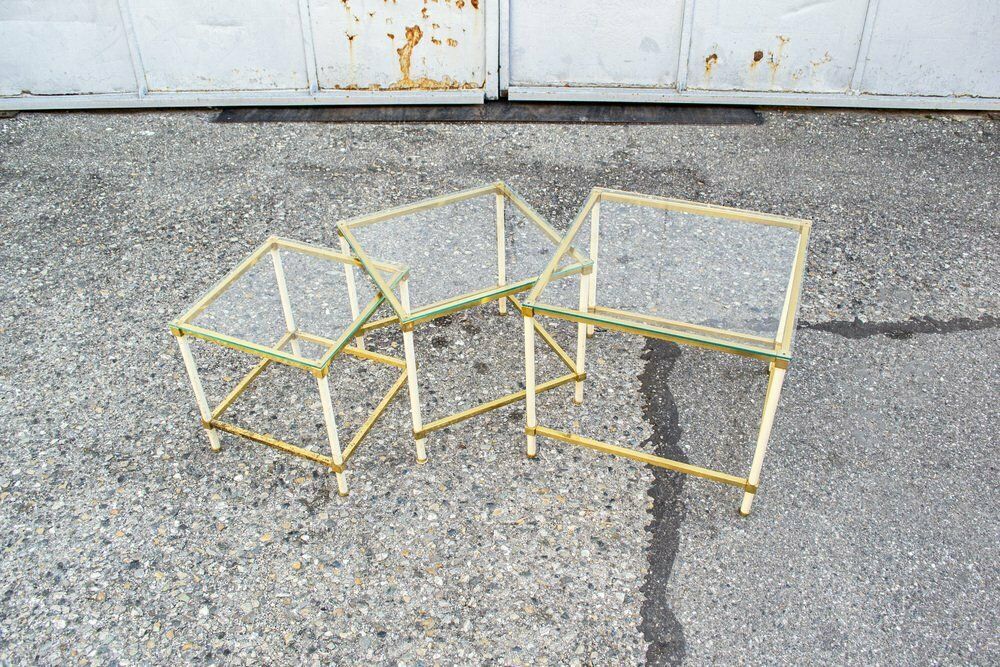 Vintage Italiaanse Salontafels Van Messing En Glas, Jaren 1970, Set Van 3 photo furniture
