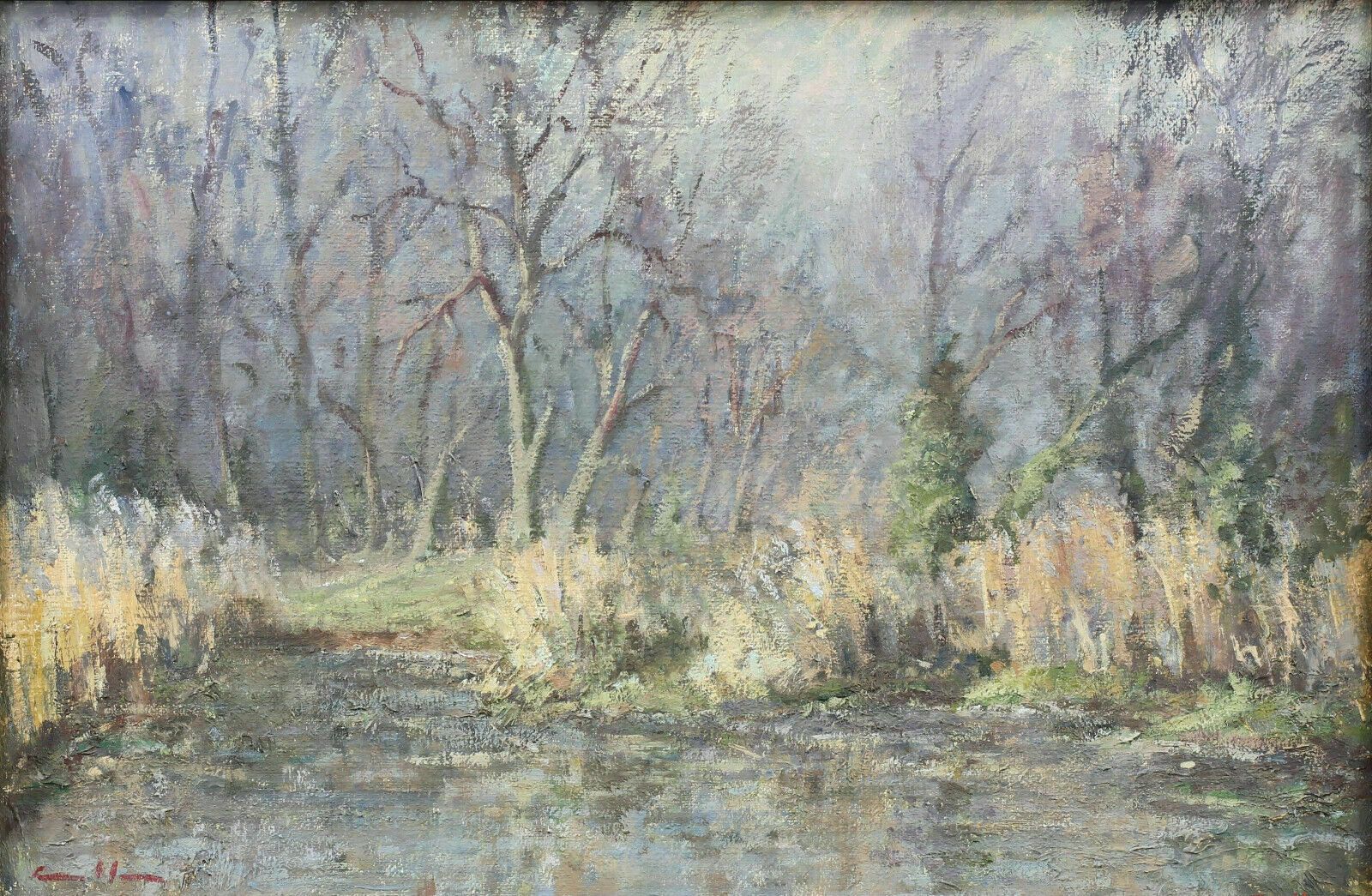 Oil On Canvas By Harold Edward Collin. Titled "Lake In The Woods" photo furniture