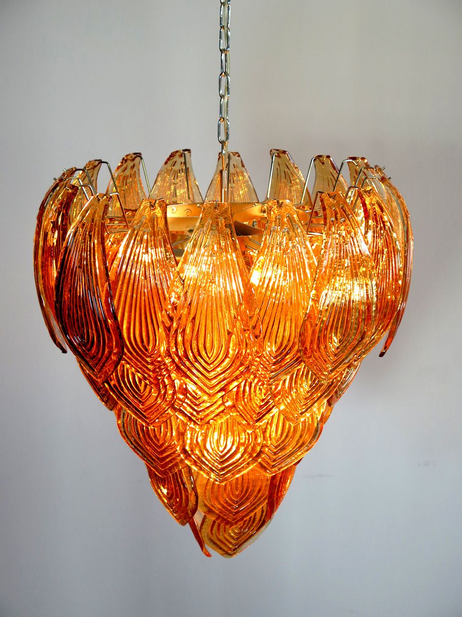 Huge Italian Murano Six Tier Felci Glass Chandelier   Amber Glasses photo vinterior