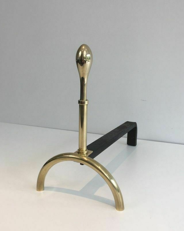 Pair Of Neoclassical Style Andirons In Brass And Wrought Iron photo 980.0