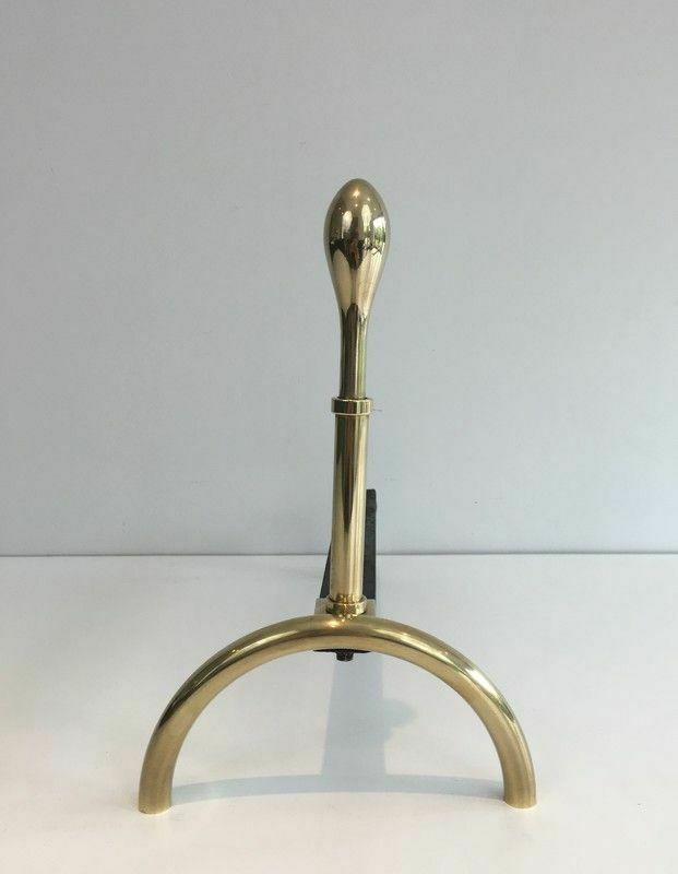 Pair Of Neoclassical Style Andirons In Brass And Wrought Iron photo vinterior