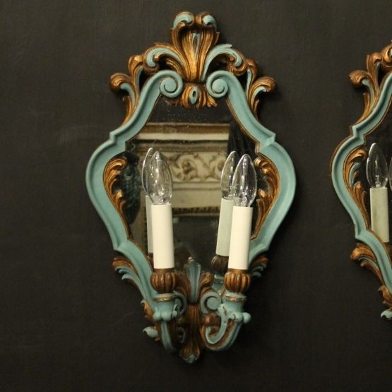 Italian Pair Polychrome Twin Arm Girandoles photo furniture