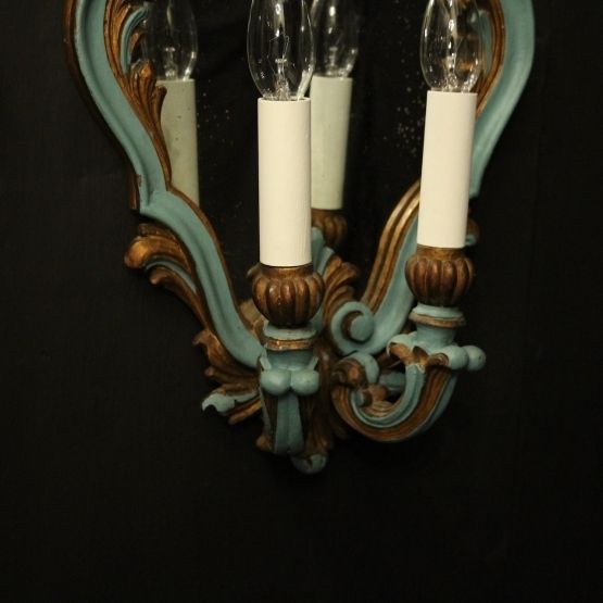 Italian Pair Polychrome Twin Arm Girandoles photo vintage