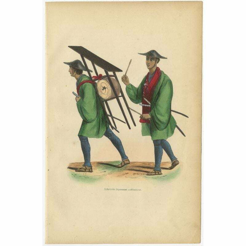 Antique Print Of Japanese Infantry Musicians , 1843