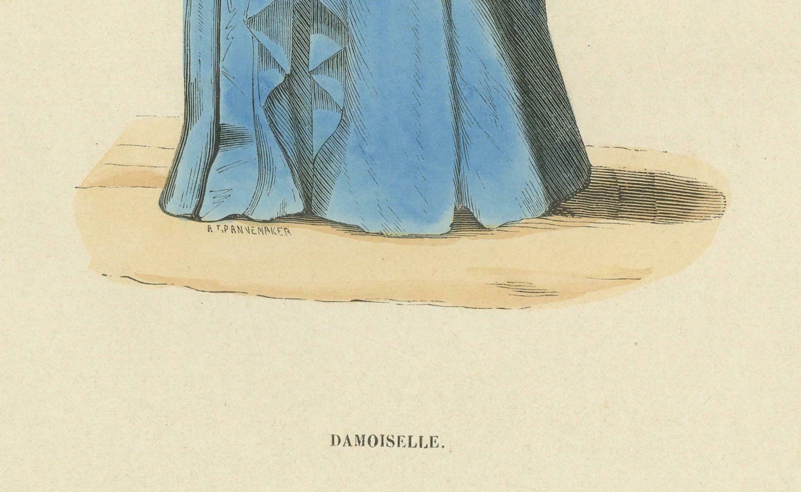 Noble Damsel Of The Middle Ages In Traditional Blue Gown And Headdress, 1847 photo furniture