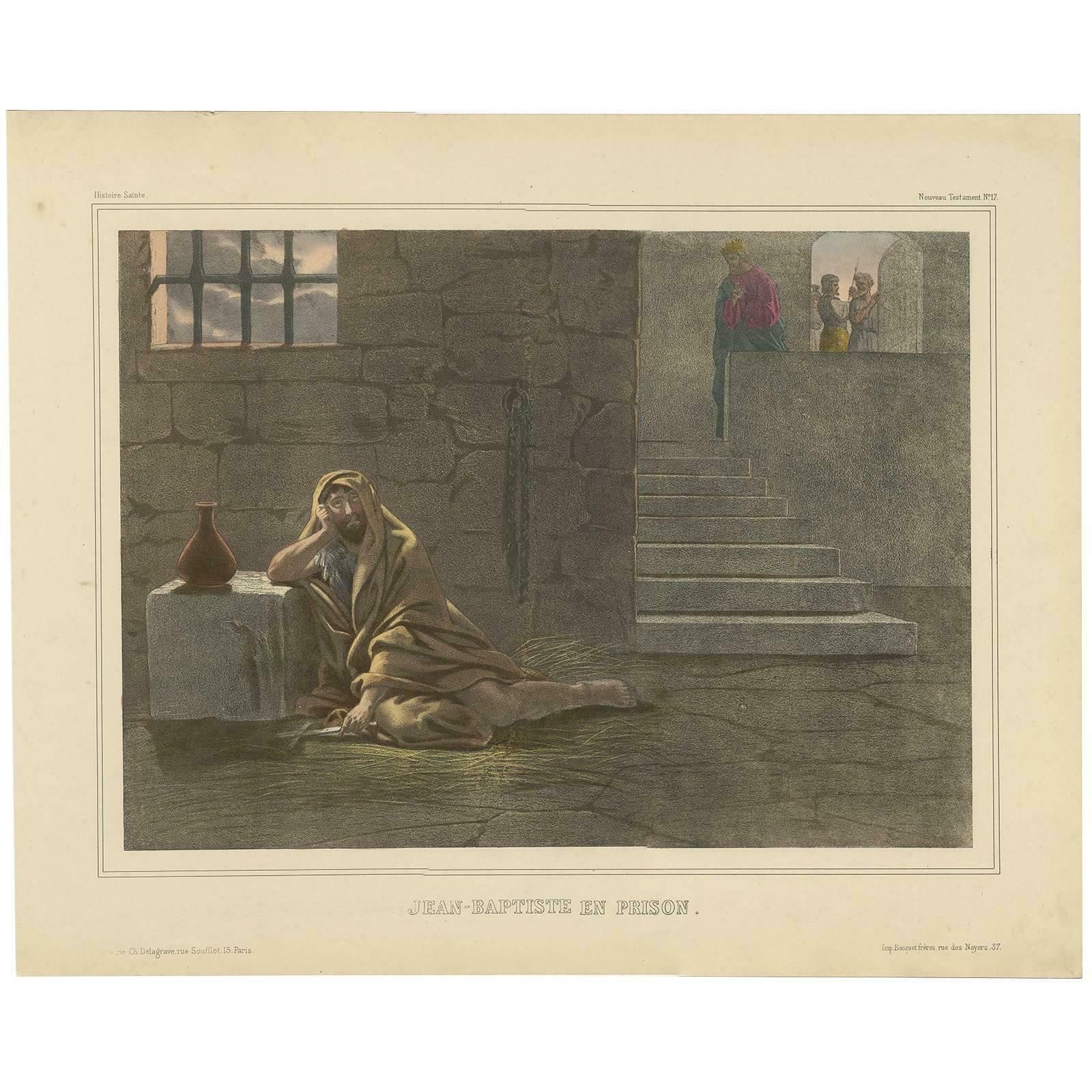 Antique Religious Print 'No. 17' Apostle Paul In Prison, Circa 1840