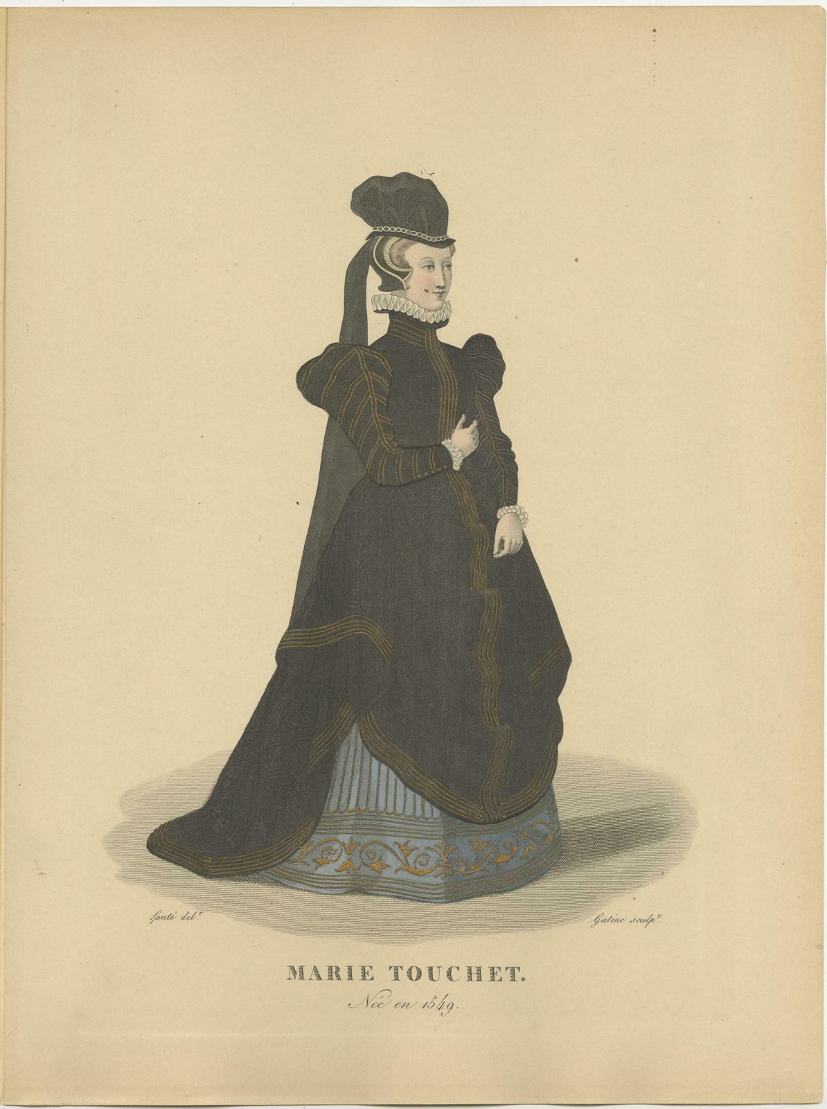 Hand Colored Engraving Of Marie Touchet, Dame De Belleville, 1900 photo for sale