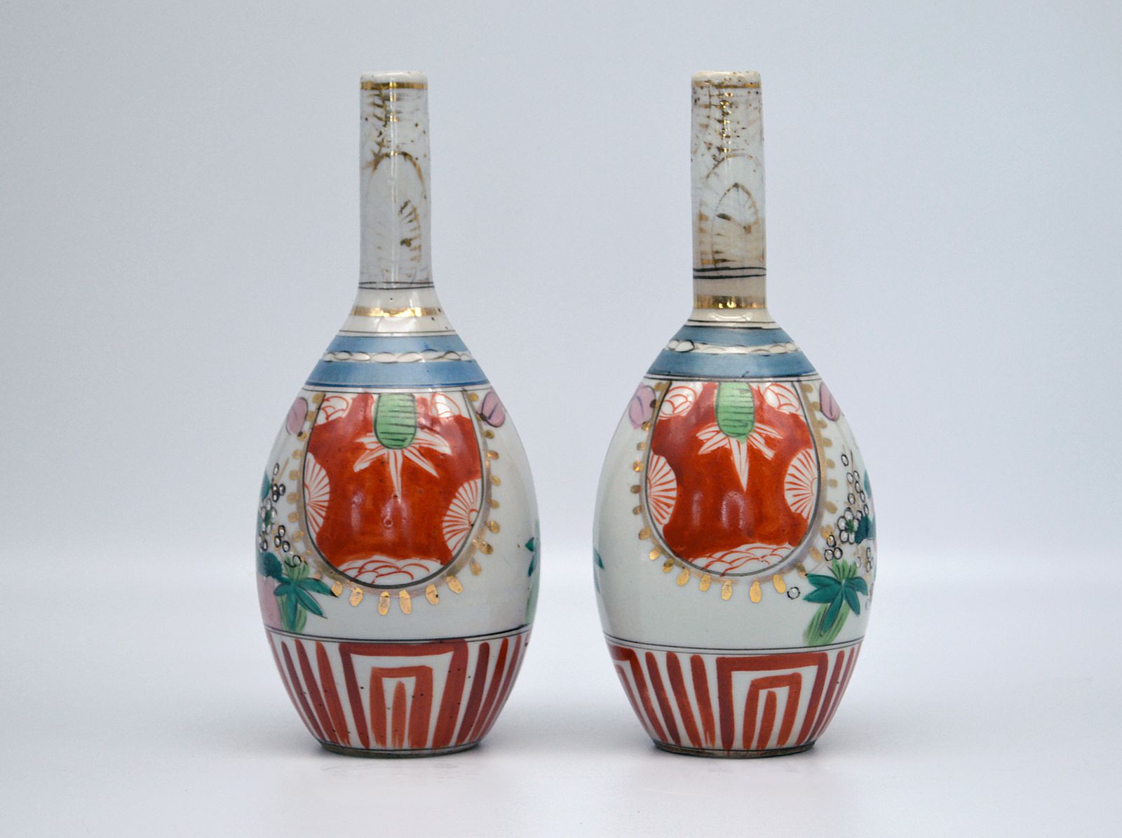 Pair Of Kutani Vases / Sake Bottles Dating From Meiji To Early Showa Period photo Home Decor