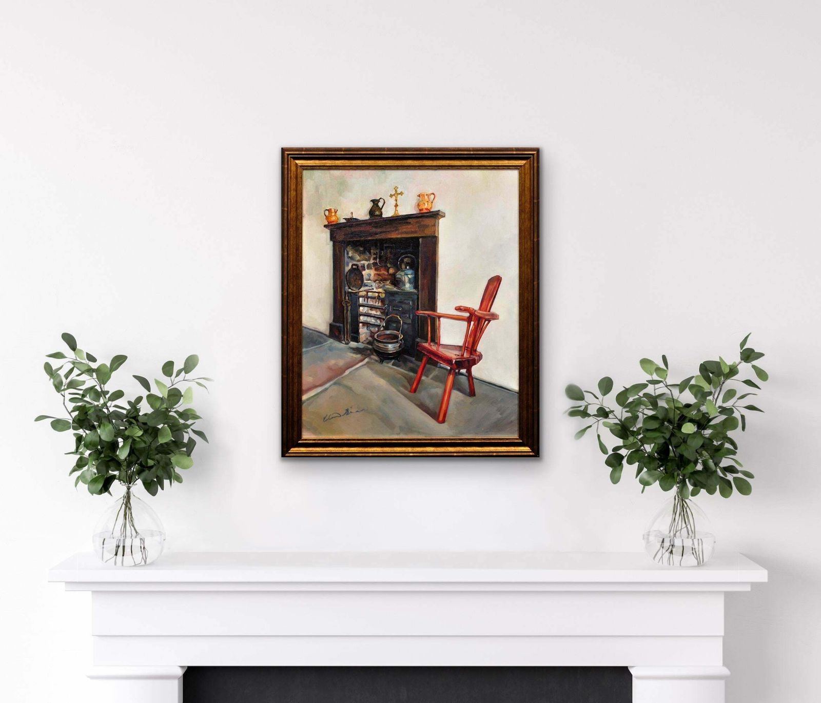 Art Elin Sian Blake Ty Nain (Grandma’s House). A Welsh Cottage Interior. Hearth. Cast Iron Oven. photo