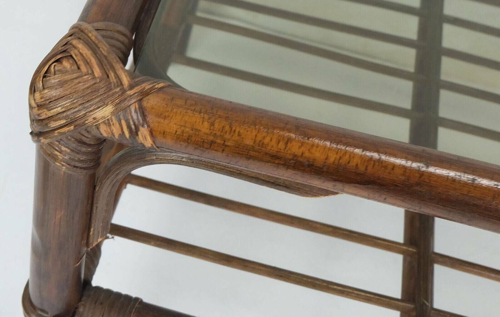 1970s Mid Century Side Table Coffee Table Bamboo Wicker Glass photo for sale