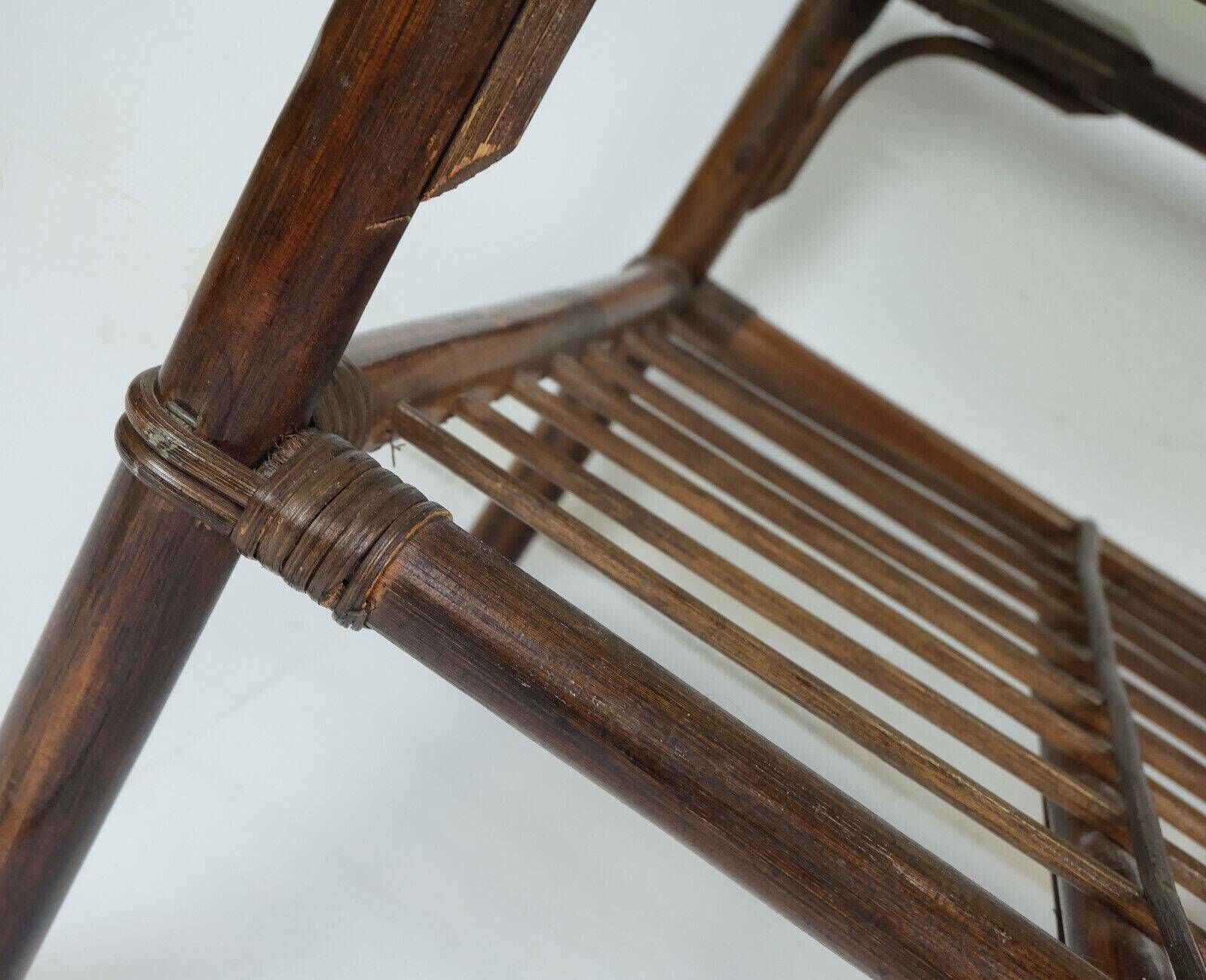 1970s Mid Century Side Table Coffee Table Bamboo Wicker Glass photo vintage