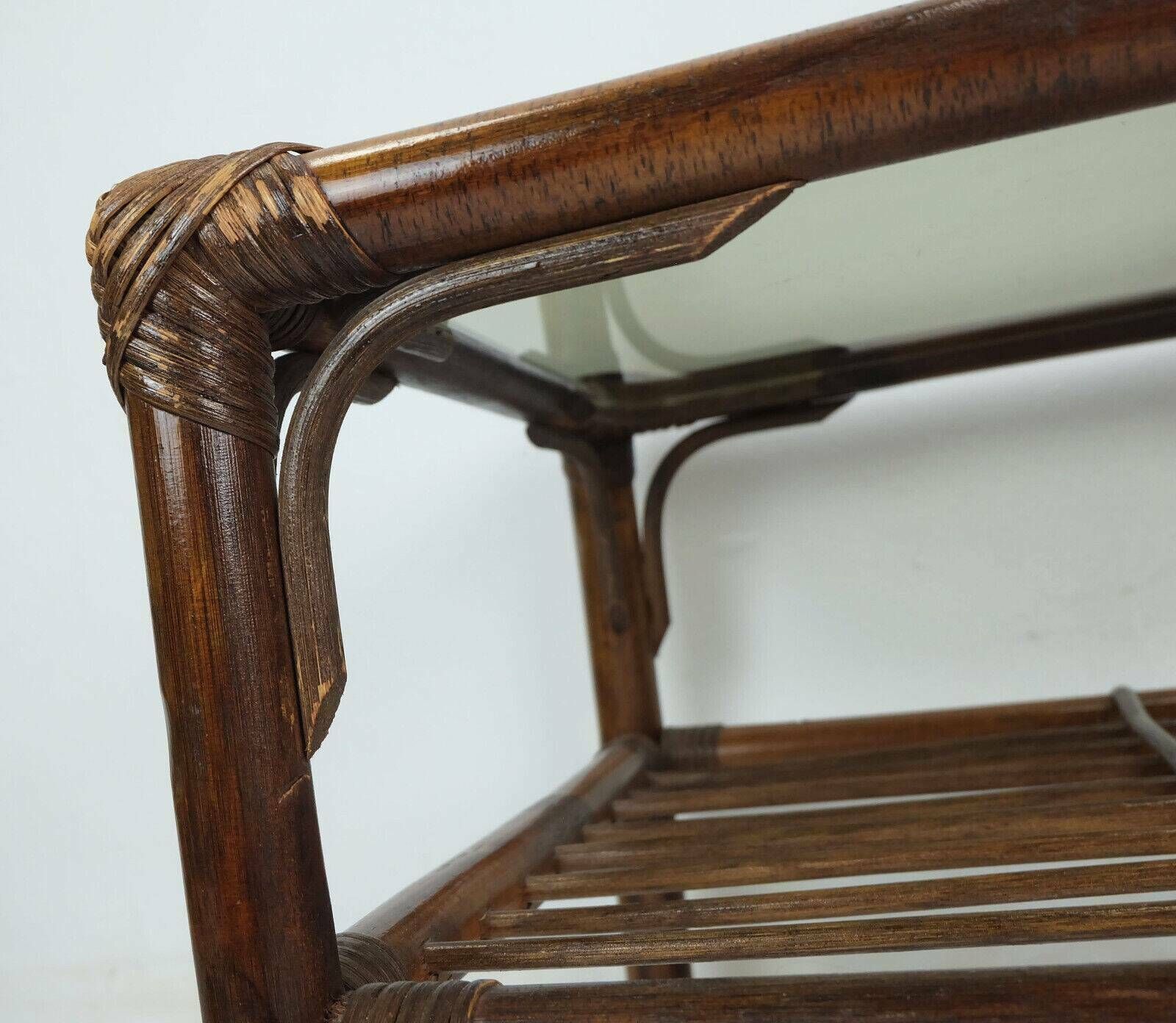 photo furniture 1970s Mid Century Side Table Coffee Table Bamboo Wicker Glass