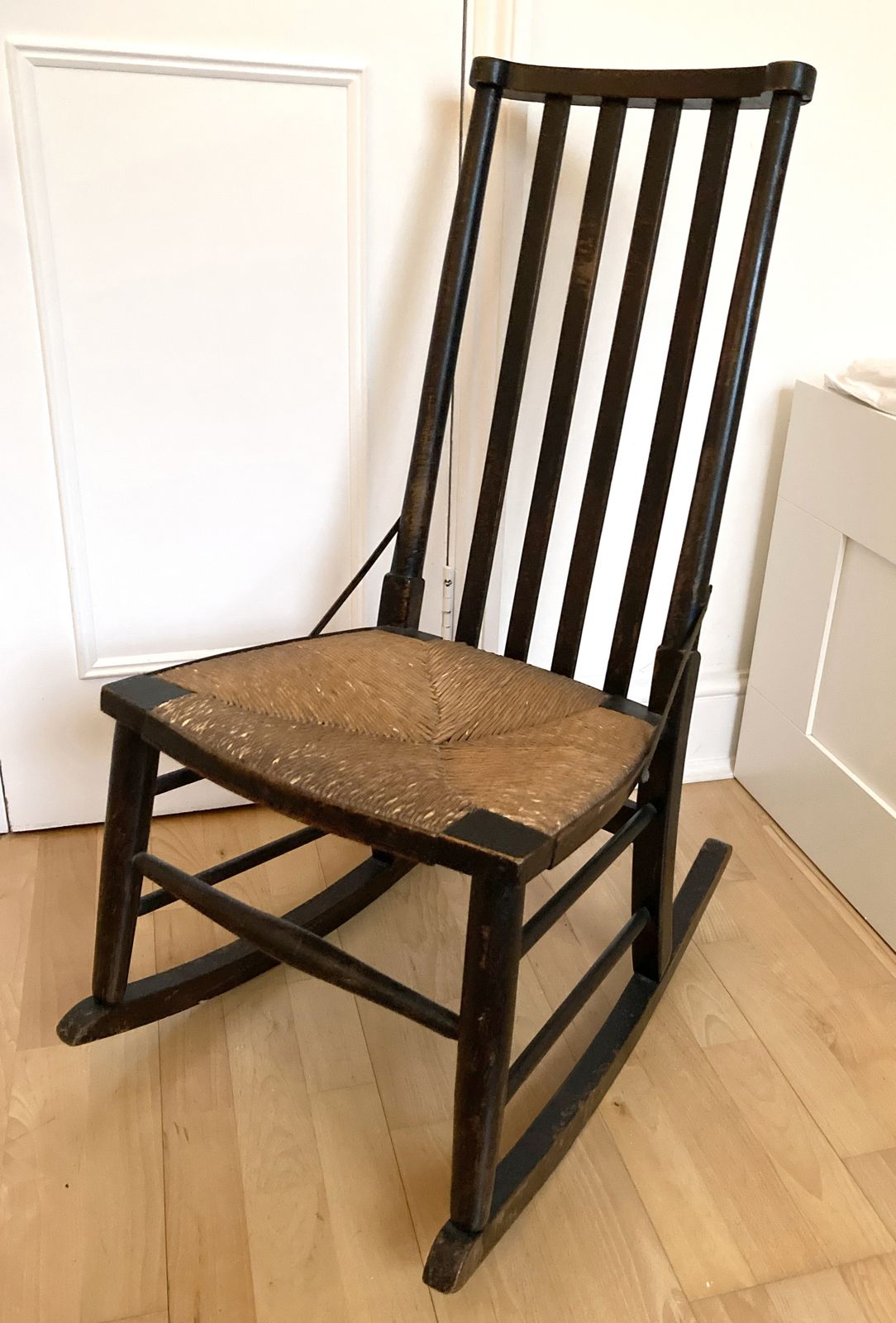 Antique Rocking Chair With Rush Seat