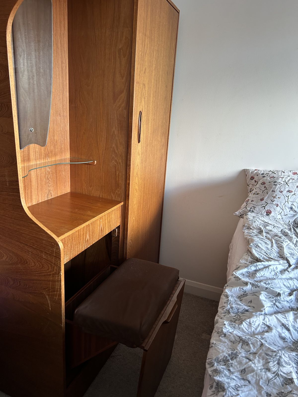 Wardrobe1950’s Rare Hubbi Robe Teak Hall Armoire With Vanitymirror&Foldableseat photo Furniture