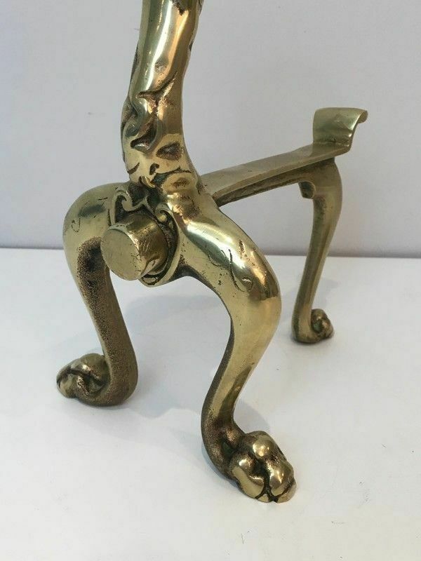 photo furniture Pair Of Bronze Andirons With Lions