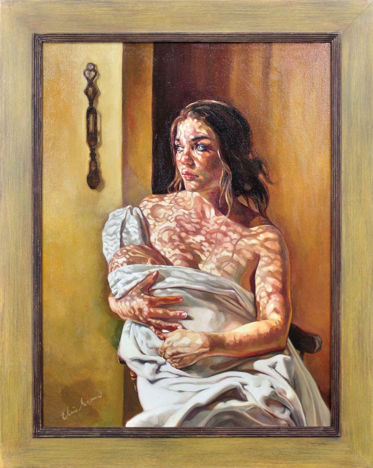 Elin Sian Blake. First Light. Mother & Baby. Welsh Blanket. Love Spoon. Maternal Love.