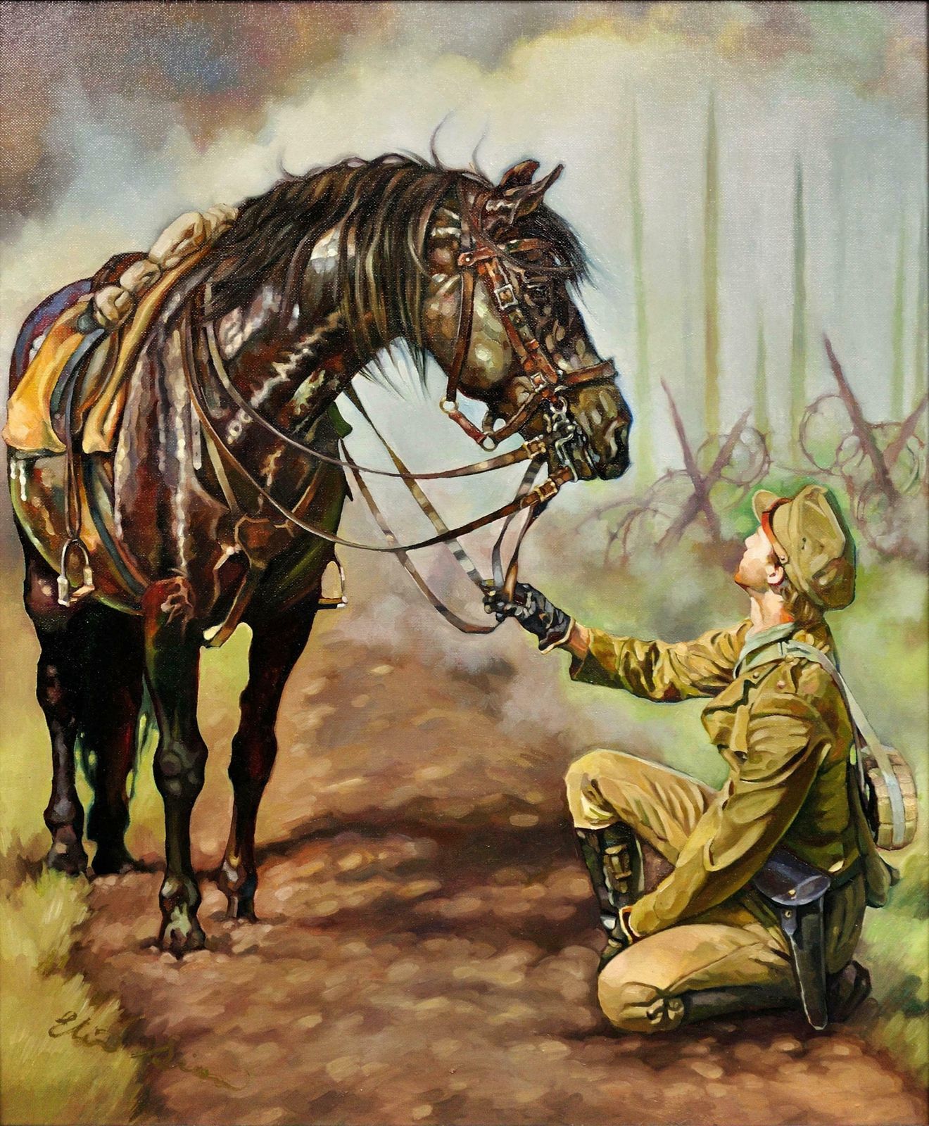 Elin Sian Blake. War Horse, Lest We Forget. The Great War World War 1 Remembrance Tribute. Black Bay Horse. photo furniture