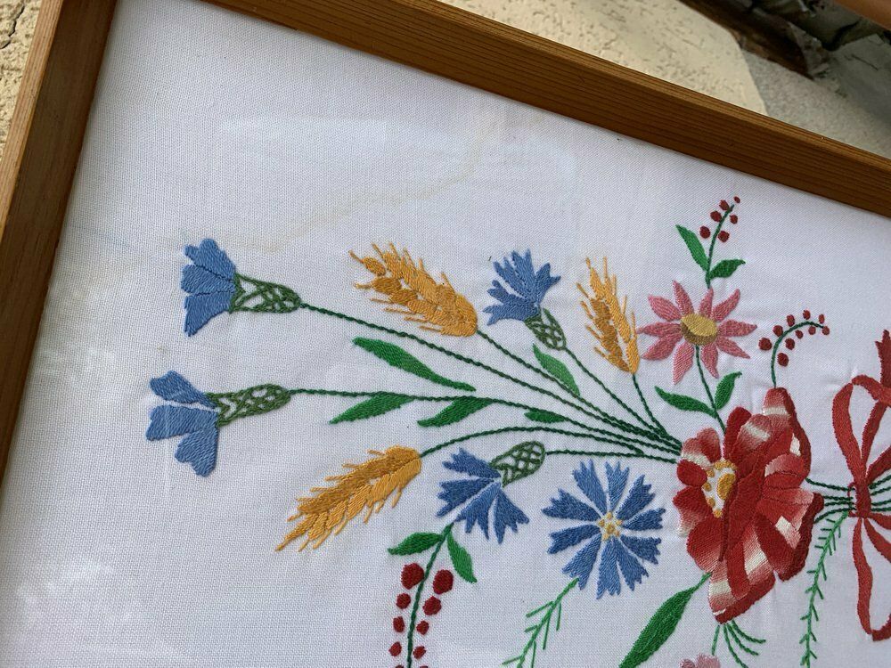 Vintage Hungarian Kalocsa Hand Embroidered Picture photo for sale