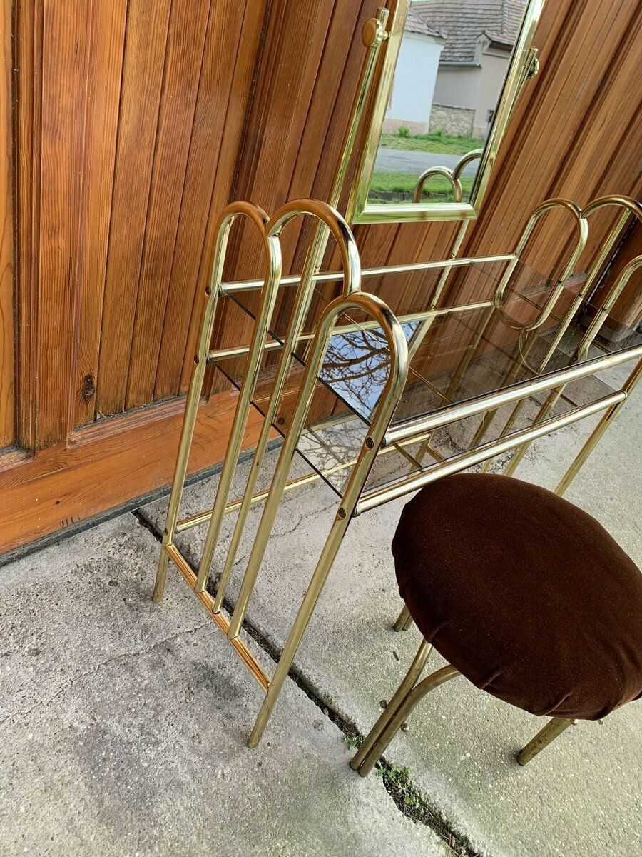 Vintage Dressing Table And Stool In Brass, 1950s, Set Of 2