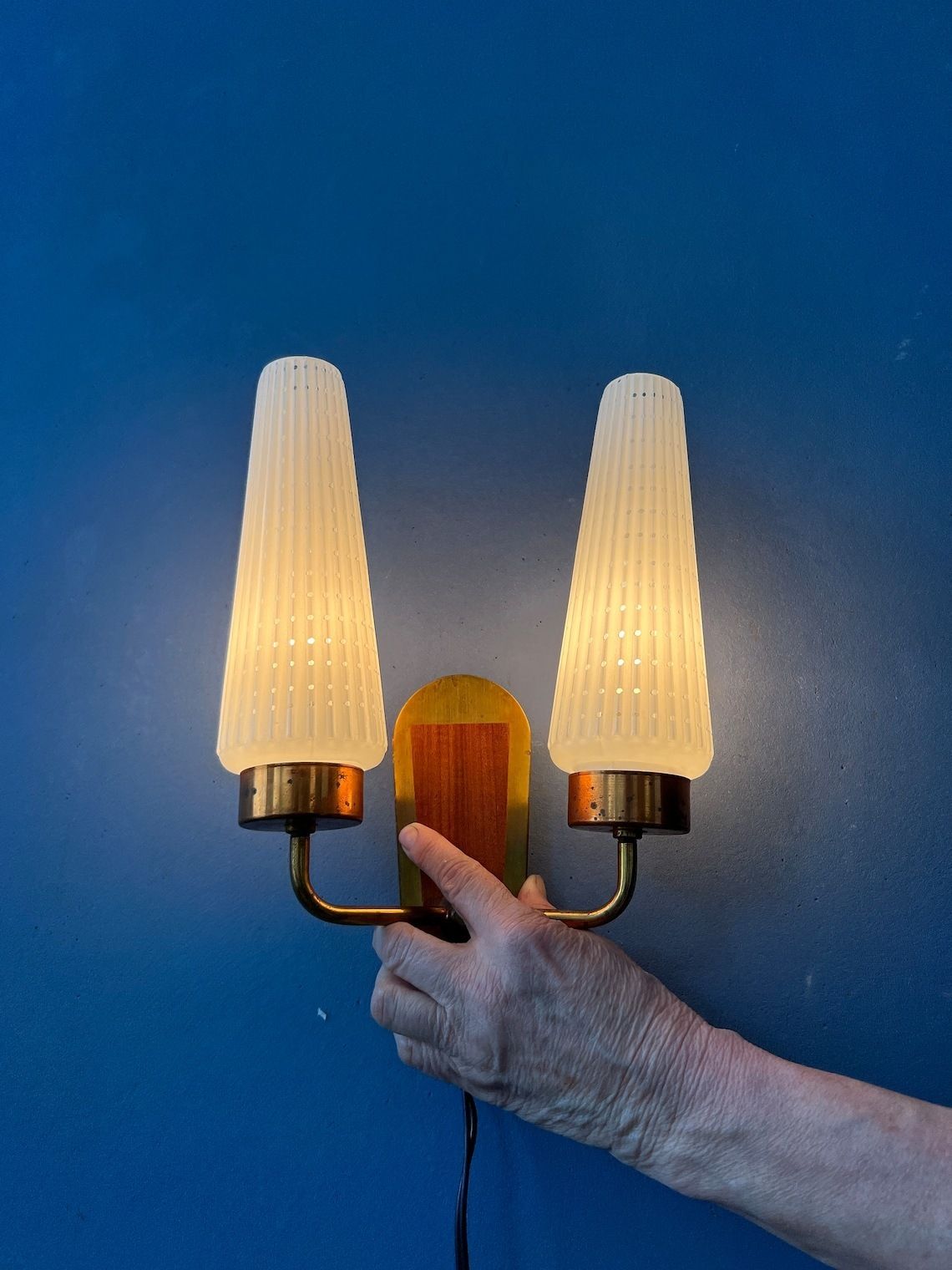Dubbele Mid Century Scandinavische Glazen Wandlamp photo furniture