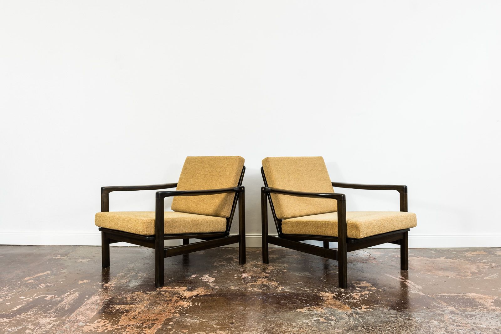 Pair Of Orange Restored Mid Century Armchairs By Zenon Bączyk, 1960's photo for sale