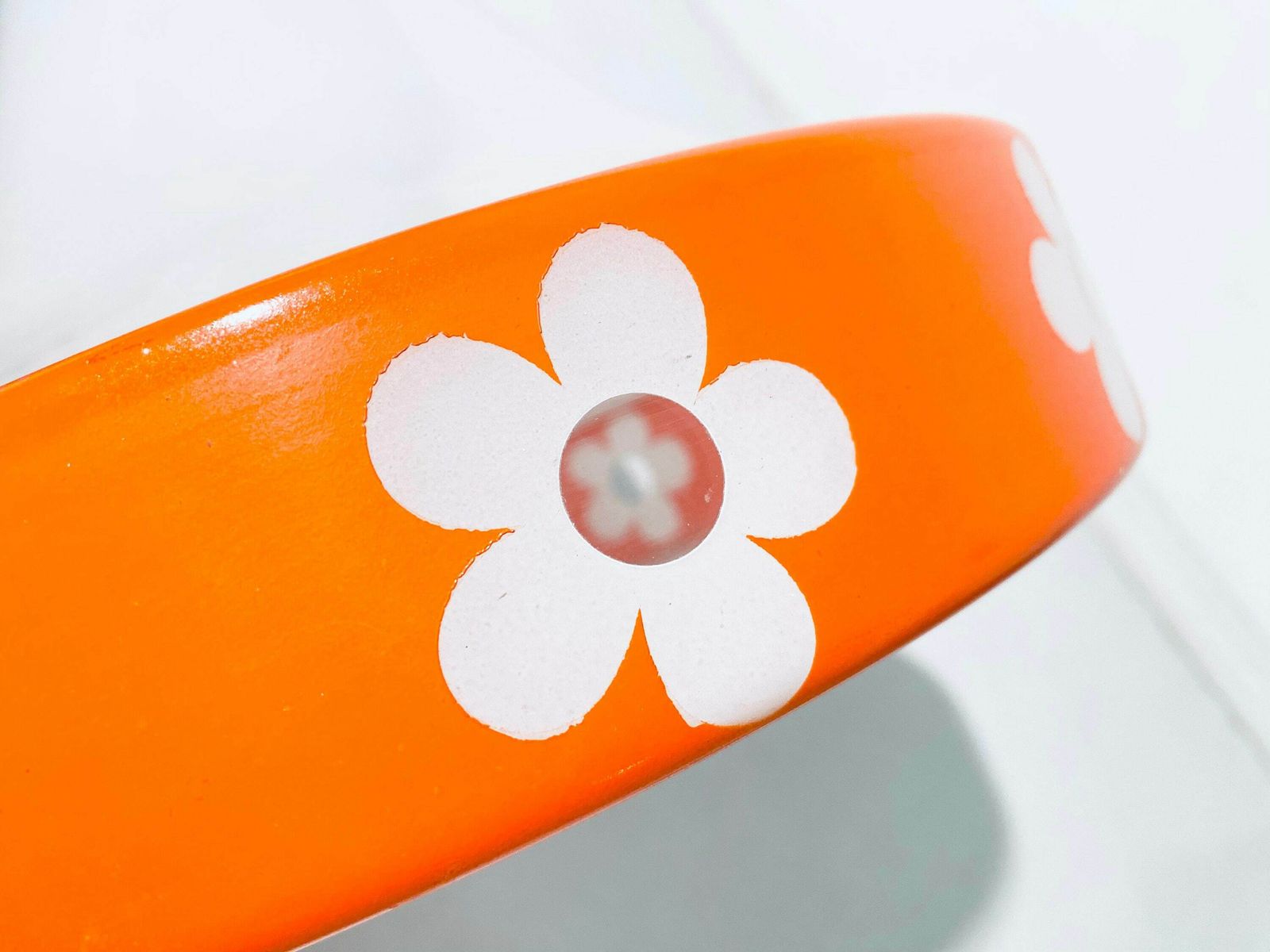 1970s Glass Hanging Lamp With Orange Flower Motif / Flower Power Vintage Kitchen Decor photo buy