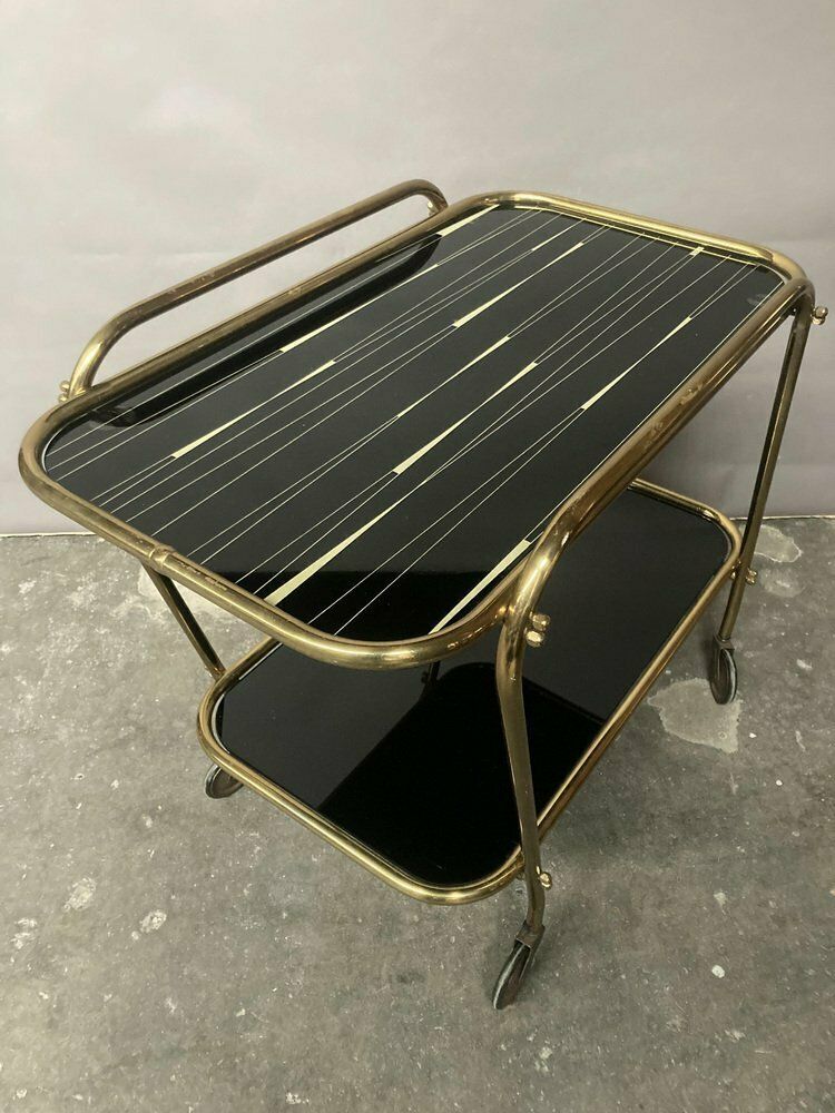 Brass And Tainted Glass Serving Trolley, 1960s photo furniture
