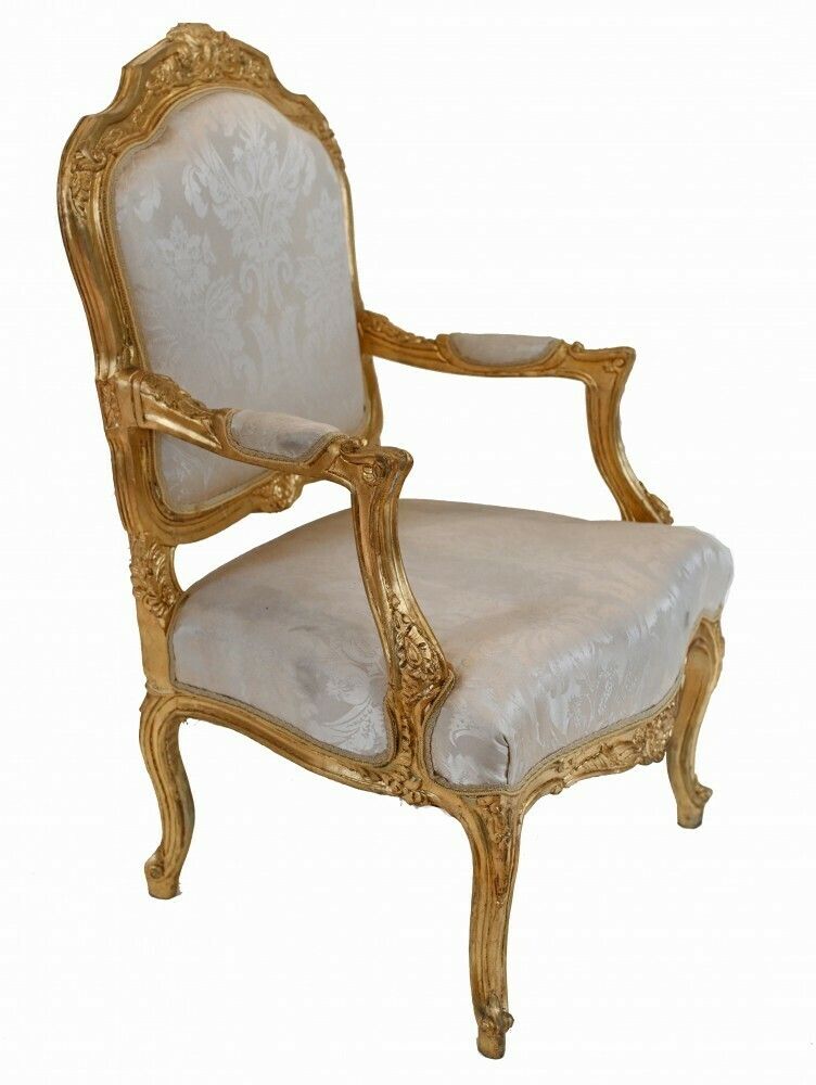 Pair French Gilt Arm Chairs   Louis XVI Seats photo furniture