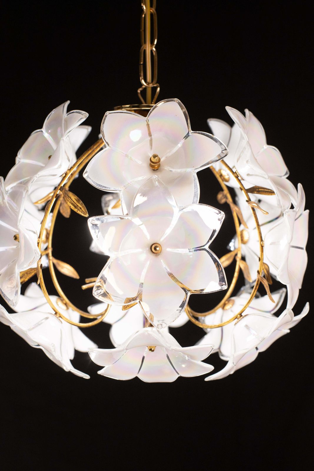 Set Of 2 Murano Spherical Chandelier Full Of White Flowers, 1980s photo 1407.0