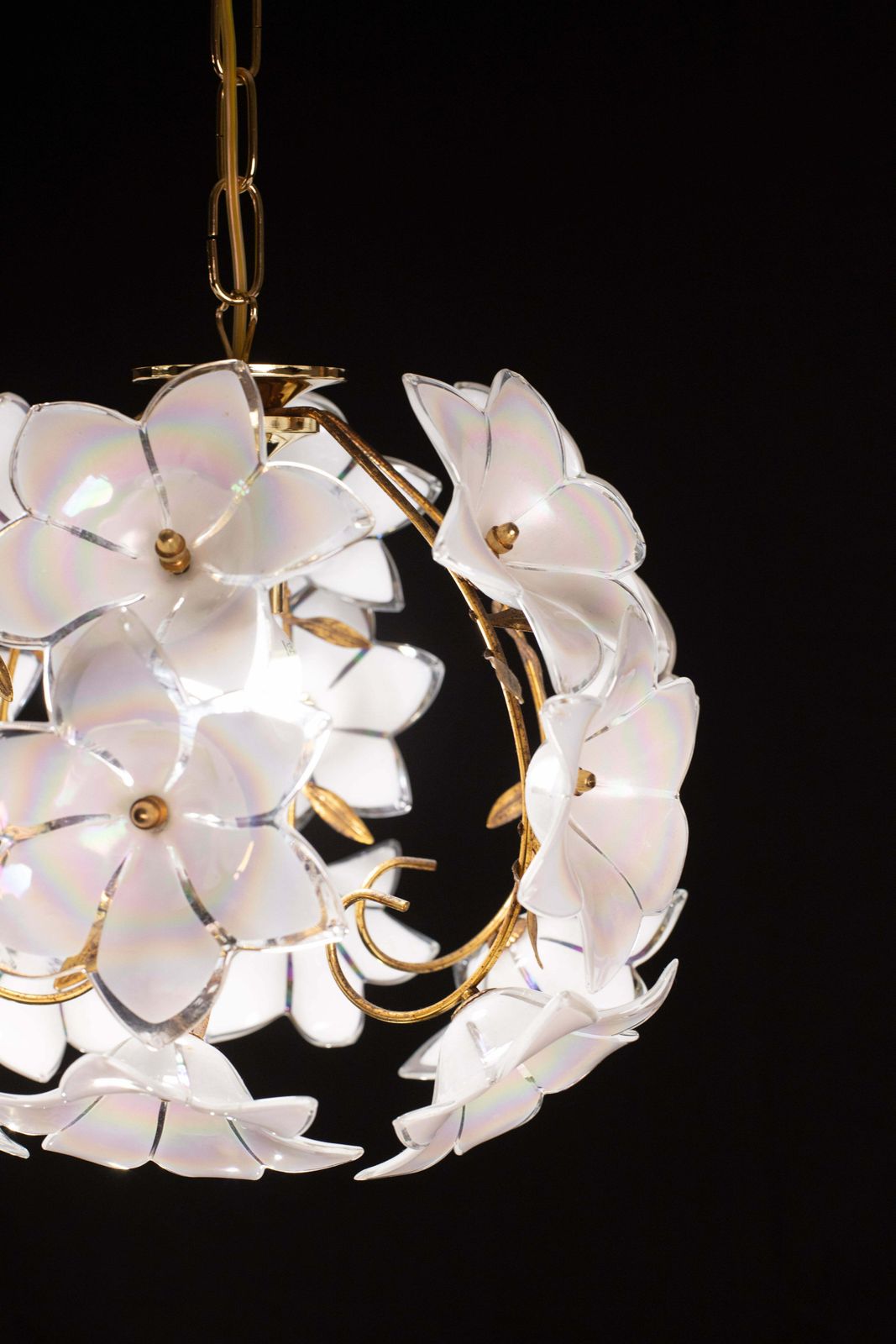 Set Of 2 Murano Spherical Chandelier Full Of White Flowers, 1980s photo buy
