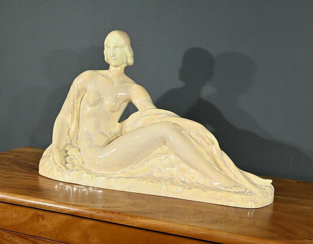 Art Deco Sculpture “Young Woman Among Flowers”, Odyv, Manufacture Berlot Mussier – 1930 photo Home Decor