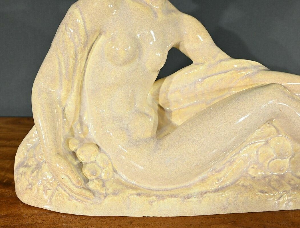 Art Deco Sculpture “Young Woman Among Flowers”, Odyv, Manufacture Berlot Mussier – 1930 photo vintage