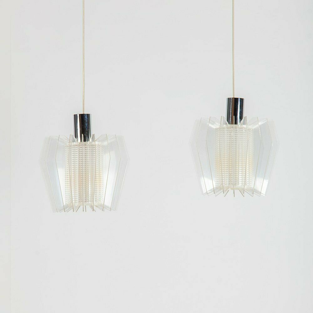 Vintage Space Age Acrylic Glass Pendant Lamps From Raak Amsterdam, 1960s, Set Of 2