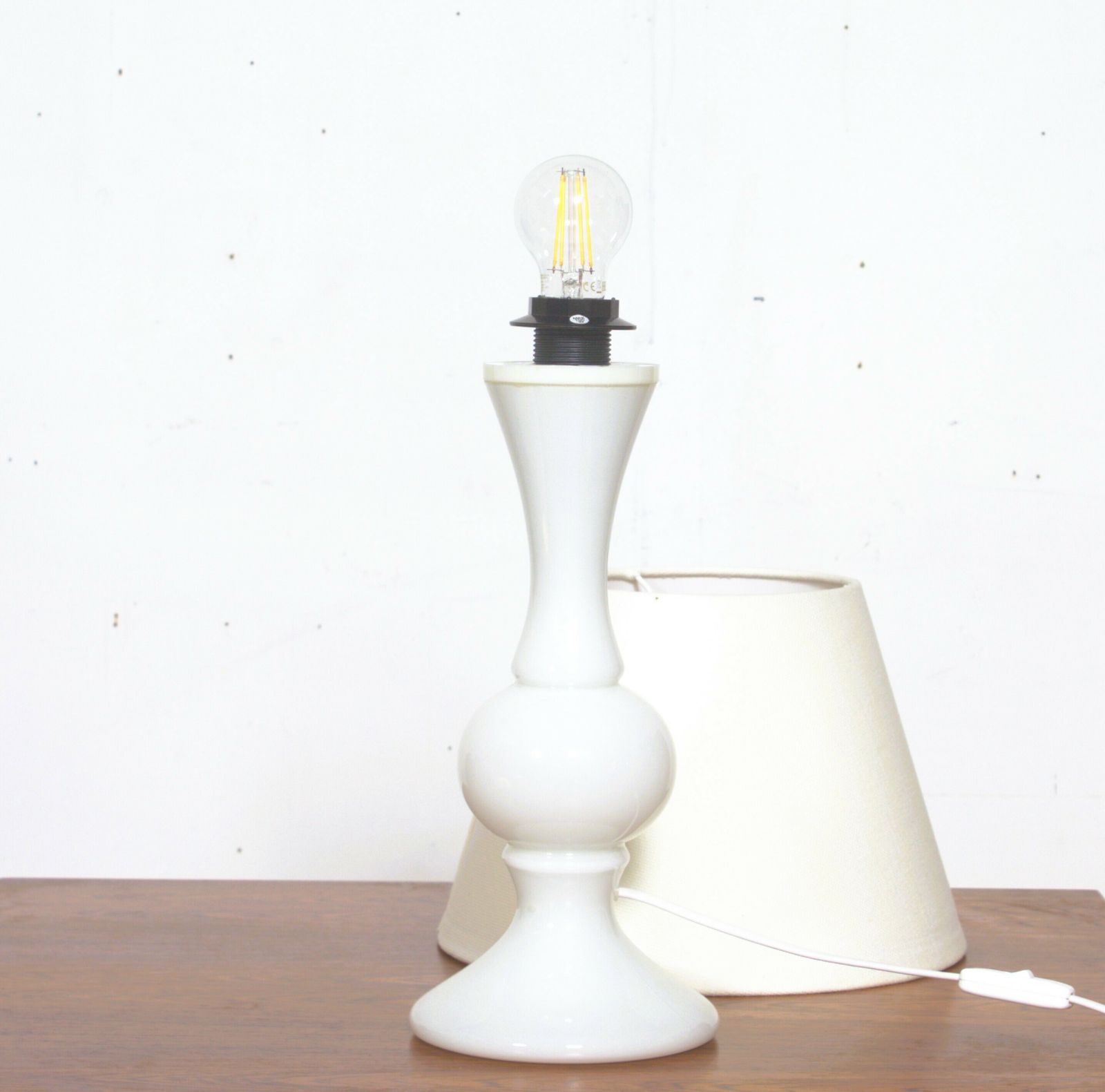 Pair Of White Glass Lamps By Luxus Lighting, Sweden, 1980 photo furniture
