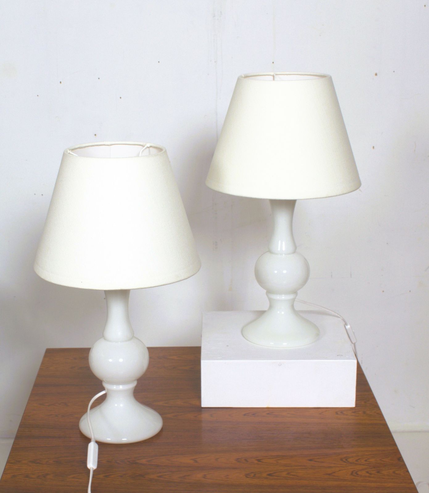 photo furniture Pair Of White Glass Lamps By Luxus Lighting, Sweden, 1980